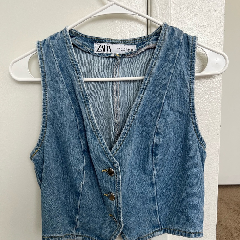 Zara Light Blue Denim Button-Front Tank Vest